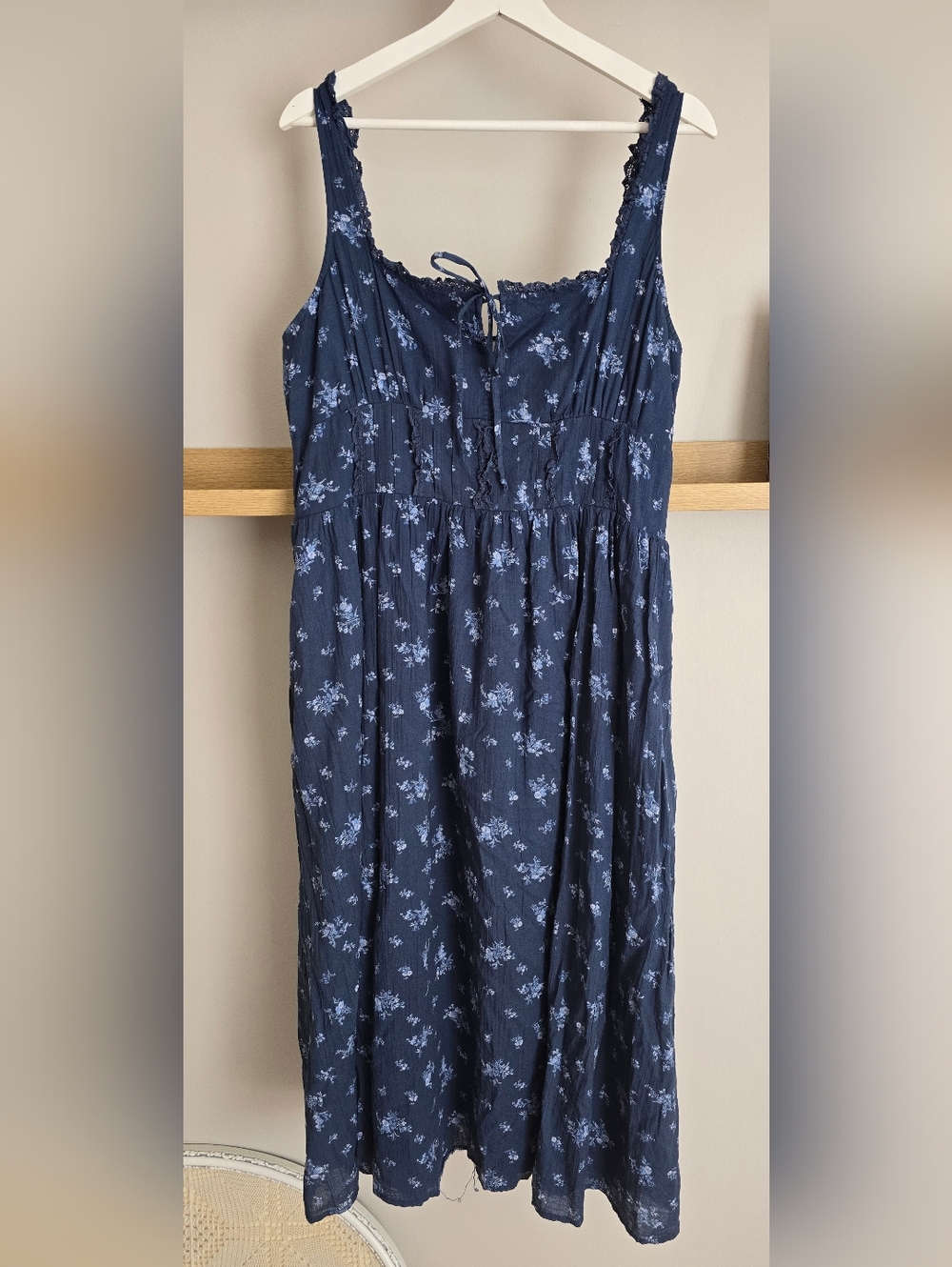 Navy Floral Sleeveless Midi Dress